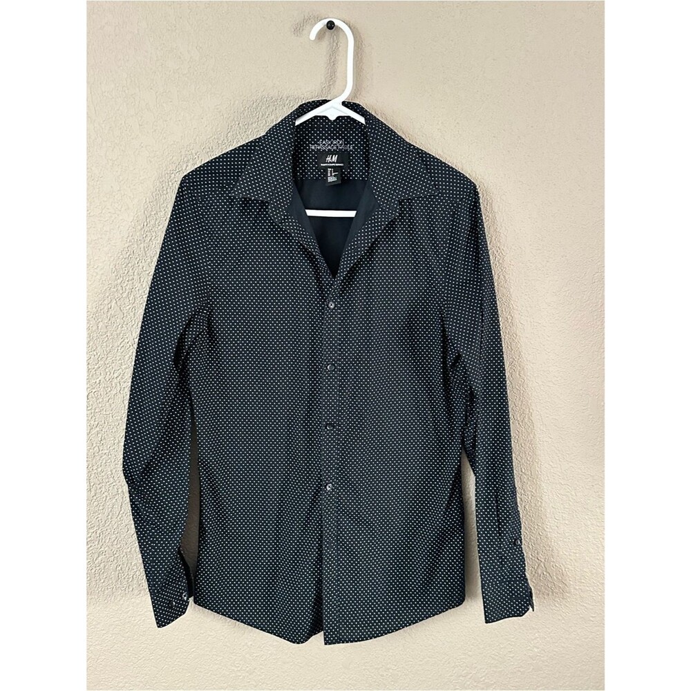 H&M Men's Slim Fut Micro Dot Button-Up Shirt